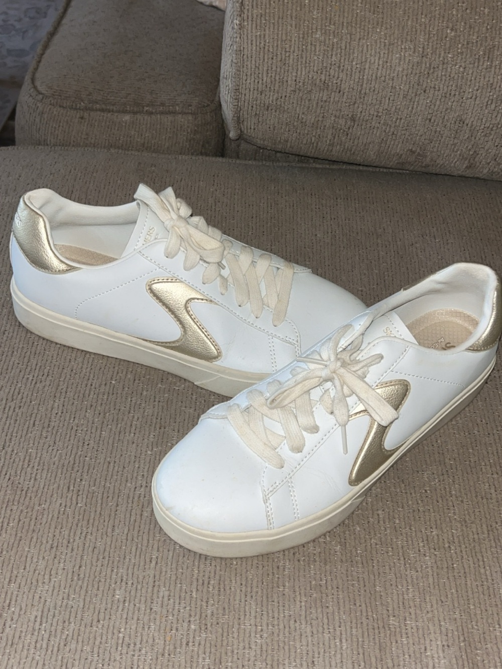 Skechers White Sneakers with Metallic Gold Accents